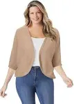 Woman Within Women's Plus Size Rib Trim Cardigan Shrug - 3X, New Khaki