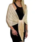 ShineGlitz Shawls and Wraps for Evening Dresses, Metallic Sparkle Womens Wedding Light Yellow Champagne Shawl