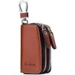 Contacts-Genuine Leather Car Key Keychain Holder Metal Hook and Keyring Zipper