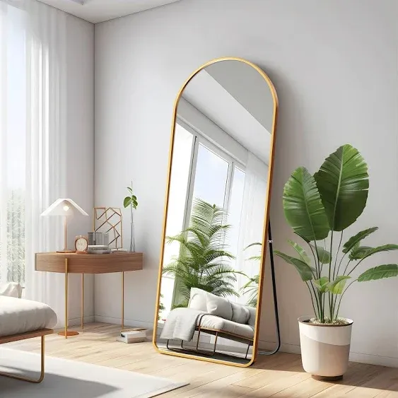 KIAYACI Arched Full Length Mirror Floor Mirror with Stand Bedroom Dressing Mirror Full Body Wall Mirror (Gold, 65" x 22")