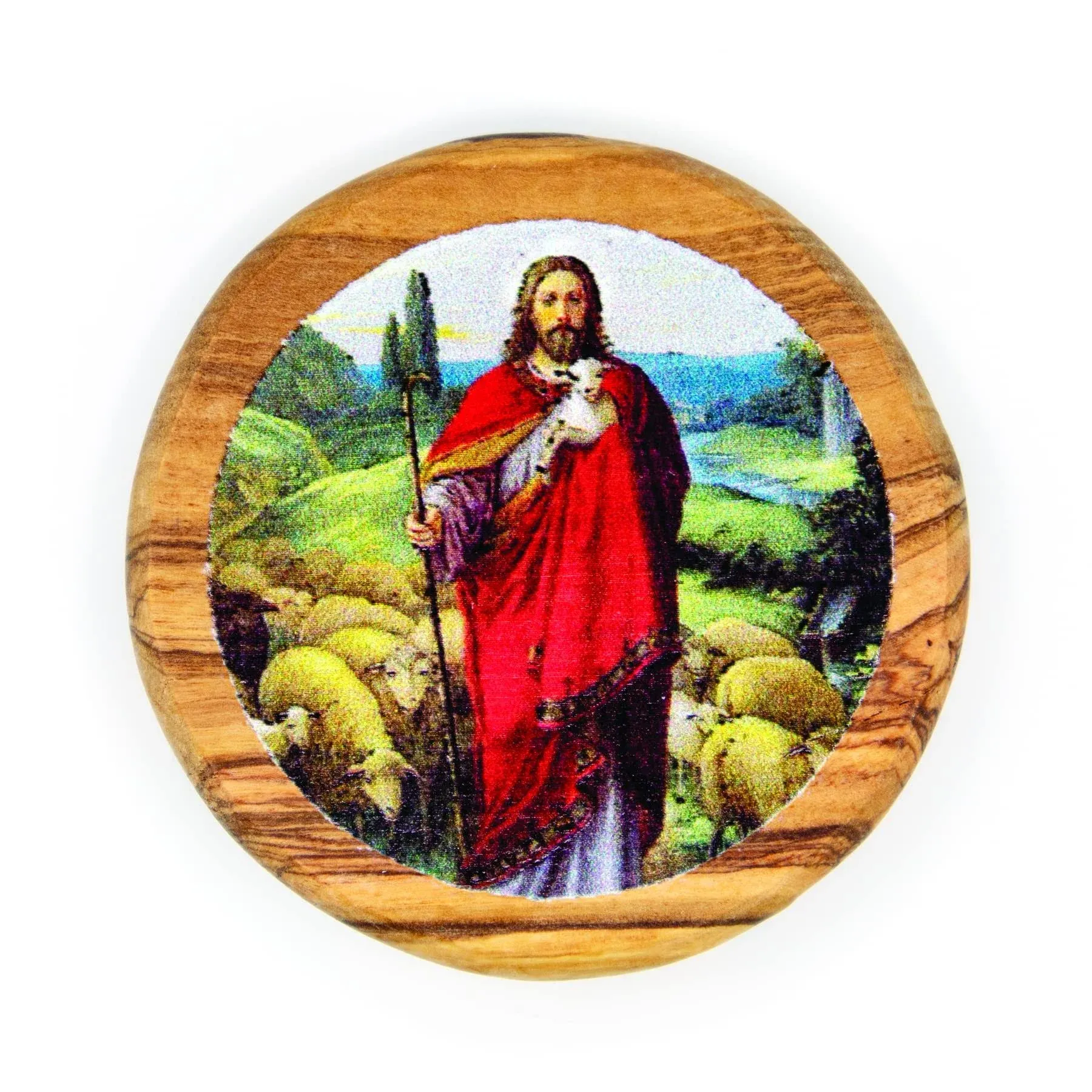 Jesus The Good Shepherd Olive Wood Icon Magnet