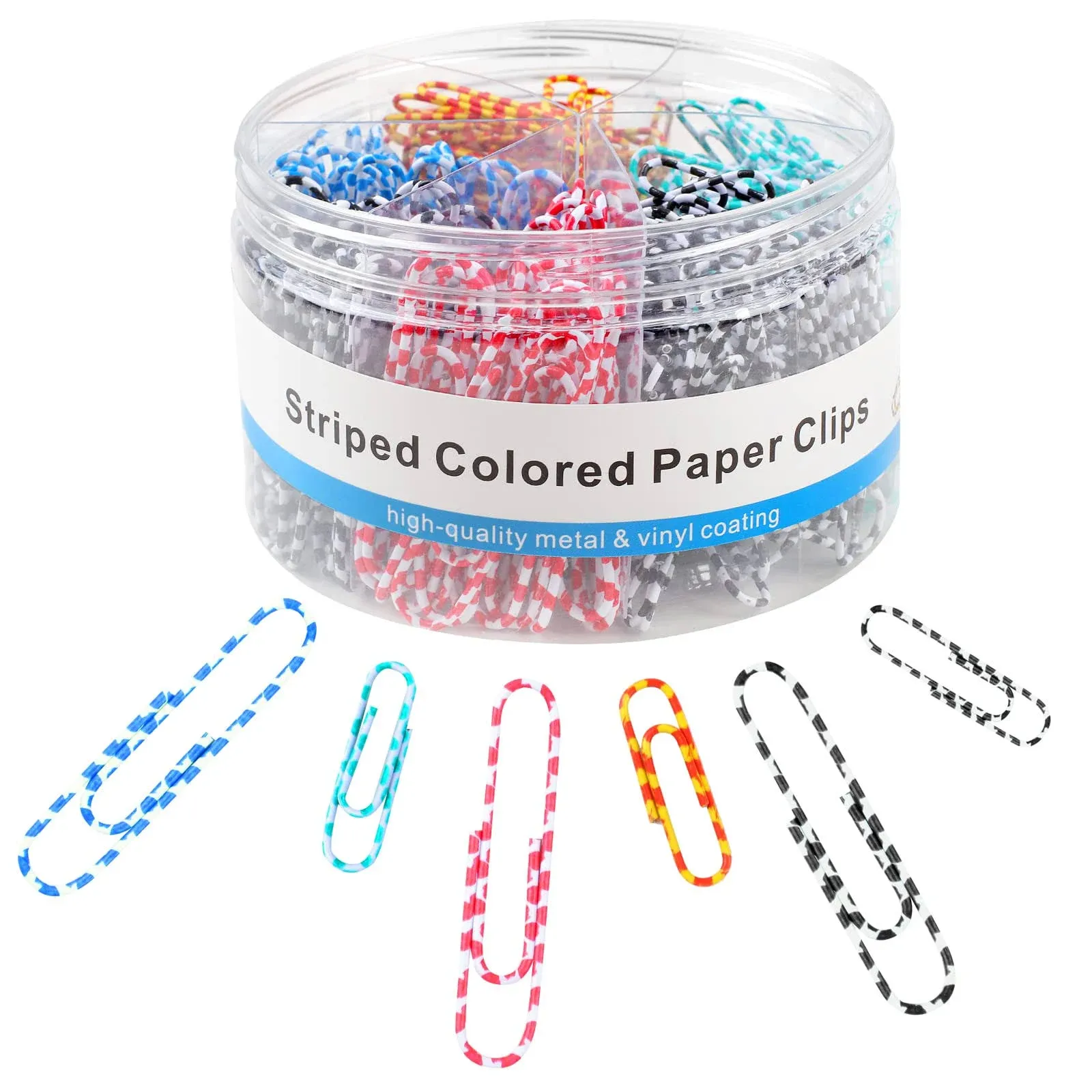 400 PCS Paper Clips, Metal Coated Paperclips, Paper Clips Assorted Sizes Medium & Large, Striped Colored Paper Clips for Teacher Supplies School Supplies Teacher Supplies(1.1", 2")