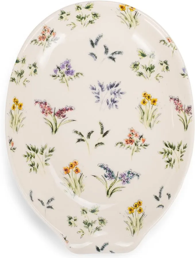 Nat & Jules Dainty Floral White 6 x 4 inch Ceramic Oval Countertop Spoon Rest - Versatile & Ideal for Everyday use from Stove Top, Kitchen Counter, & Coffee or Cooking Stations, Dainty Floral White