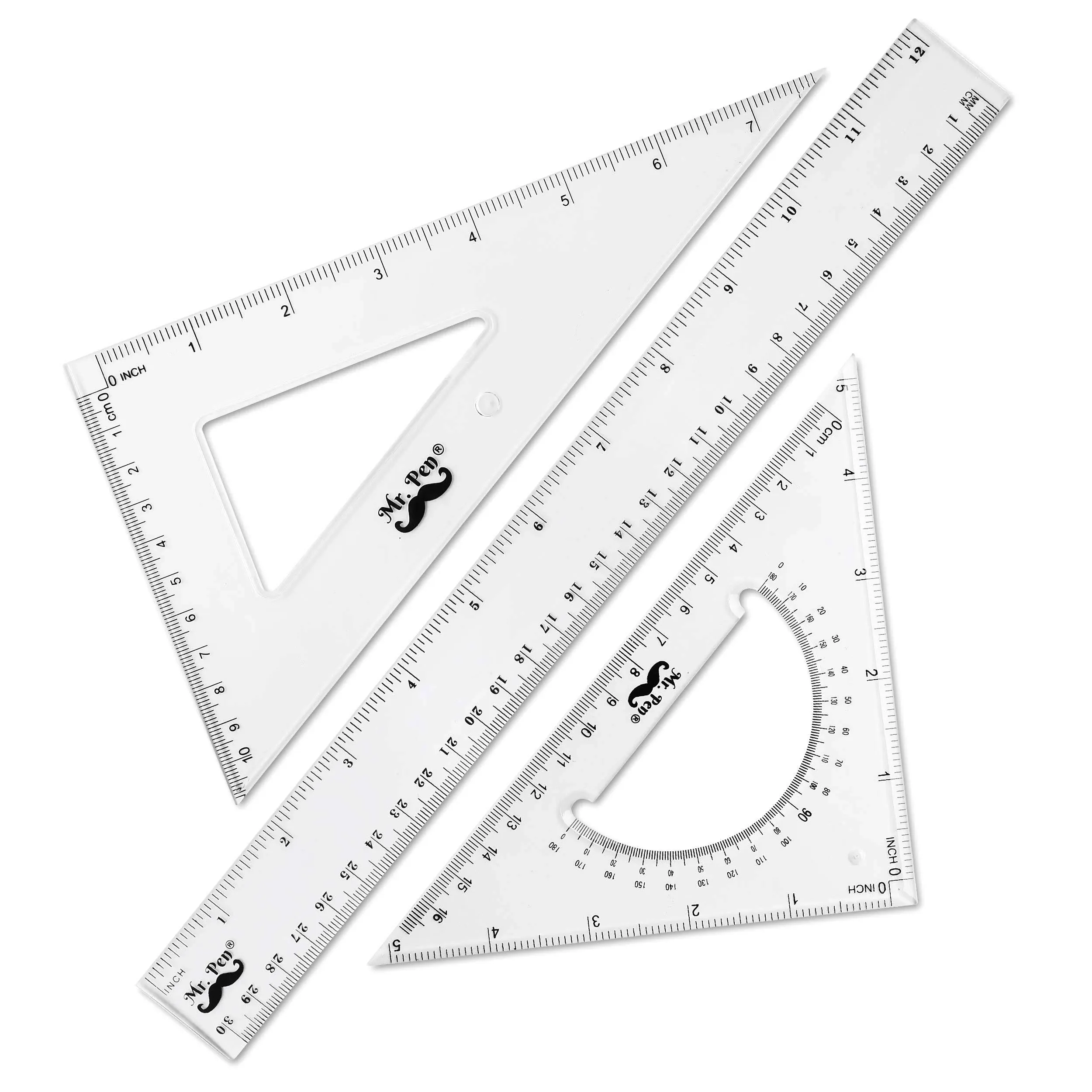 Mr. Pen- Triangle Ruler, Square and Ruler Set, 3 Pack, Set Square, Square Ruler, Protractor for Geometry, School Geometry Set, Math Protractor, Geometry Rulers, Math Ruler