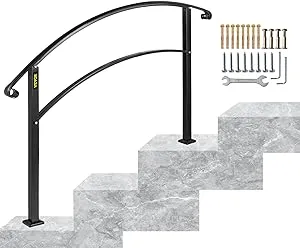 Happybuy Handrails for Outdoor Steps, Fit 1 or 3 Steps Outdoor Stair Railing, Black Wrought Iron Handrail, Flexible Front Porch