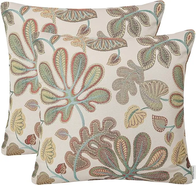 Mika Home Set of 2 Jacquard Tropical Leaf Pattern Throw Pillow Covers Decorative