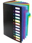 Better Office Products 24 Clear Pocket Expanding File Folder with 12 Colored Tabs, Letter Size, Holds 300 Sheets, Project File Organizer, Numbered Index on Cover,(2 Pack Black & Blue)