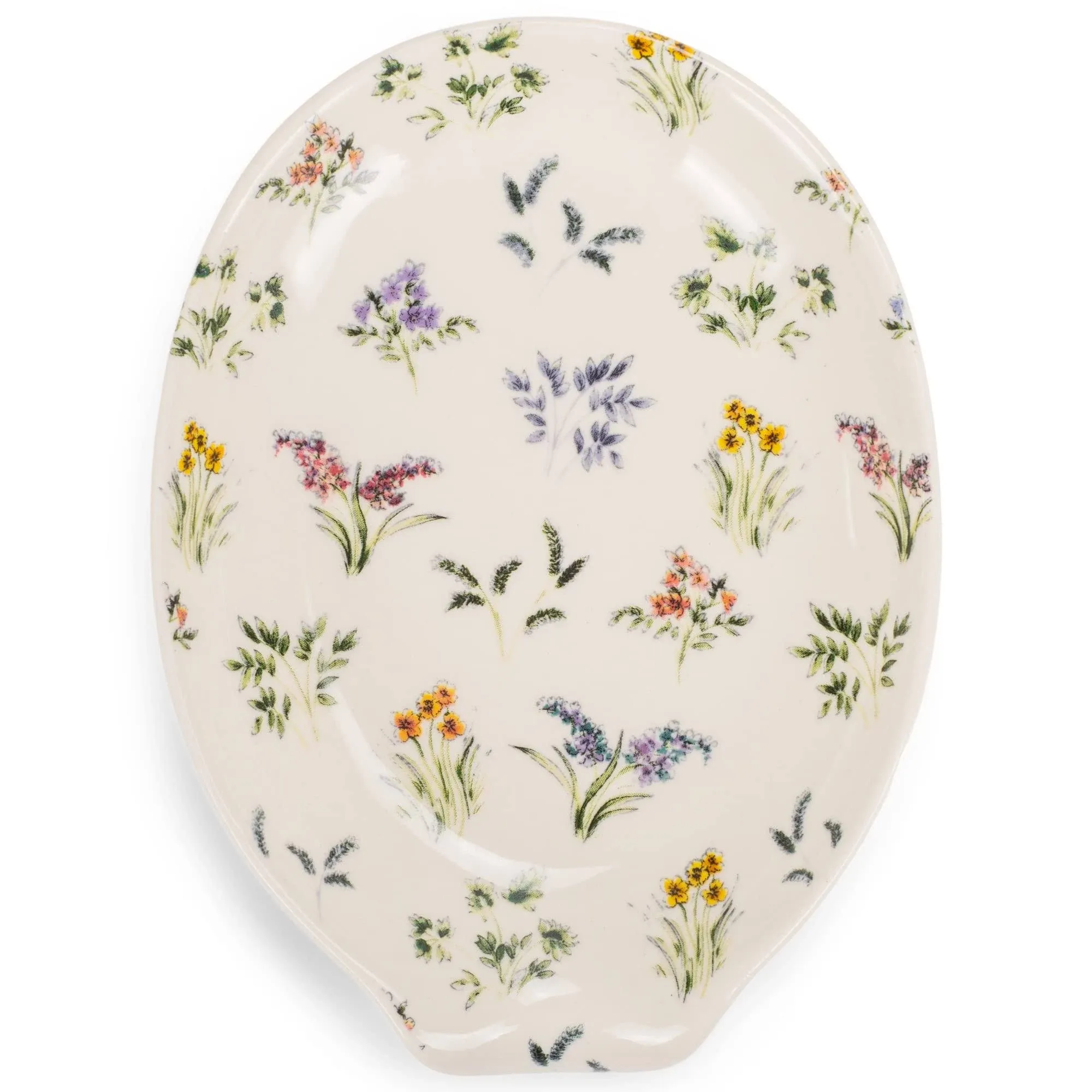 Nat & Jules Dainty Floral White 6 x 4 inch Ceramic Oval Countertop Spoon Rest - Versatile & Ideal for Everyday use from Stove Top, Kitchen Counter, & Coffee or Cooking Stations, Dainty Floral White