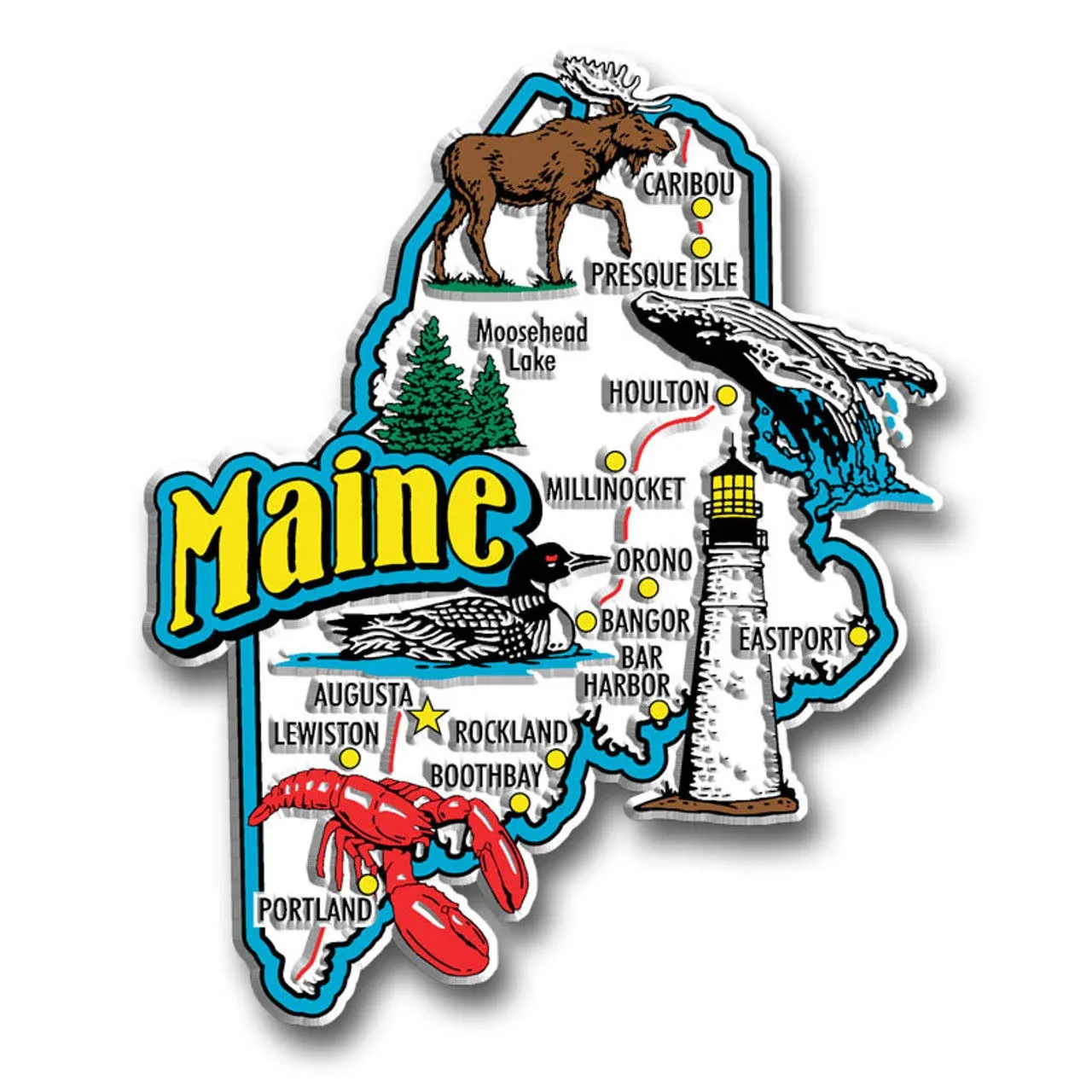 Maine Jumbo State Magnet by Classic Magnets, 3.3" x 4", Collectible Souvenirs Made in The USA