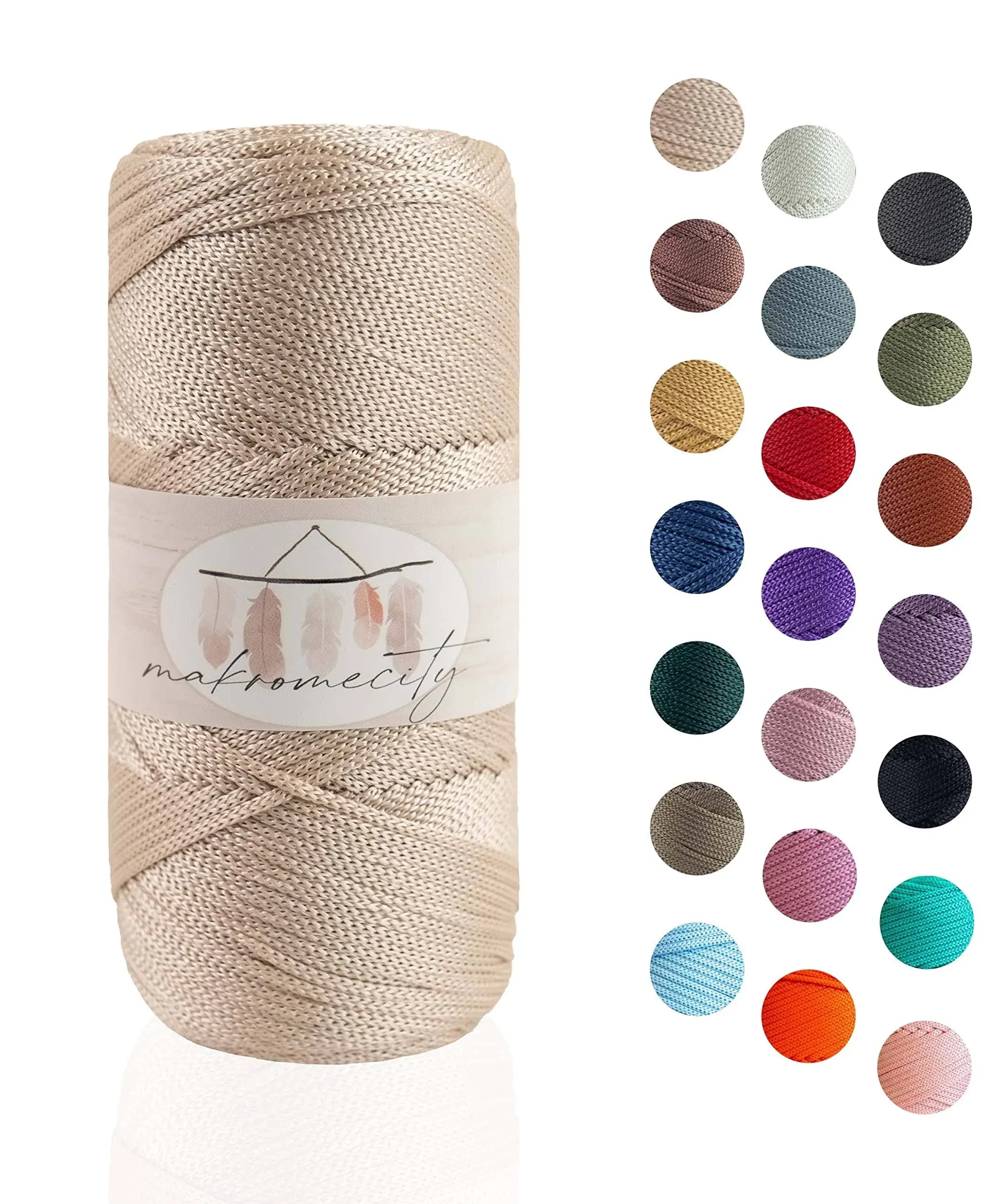 Makromecity, Polyester Macrame Cord 2mm x 125 Yards (375 feet) 2mm Polypropylene Latte Macrame Cord Crochet Macrame Bag Cord Crafts for Wall Hangings, Bags, Underplate, Rug