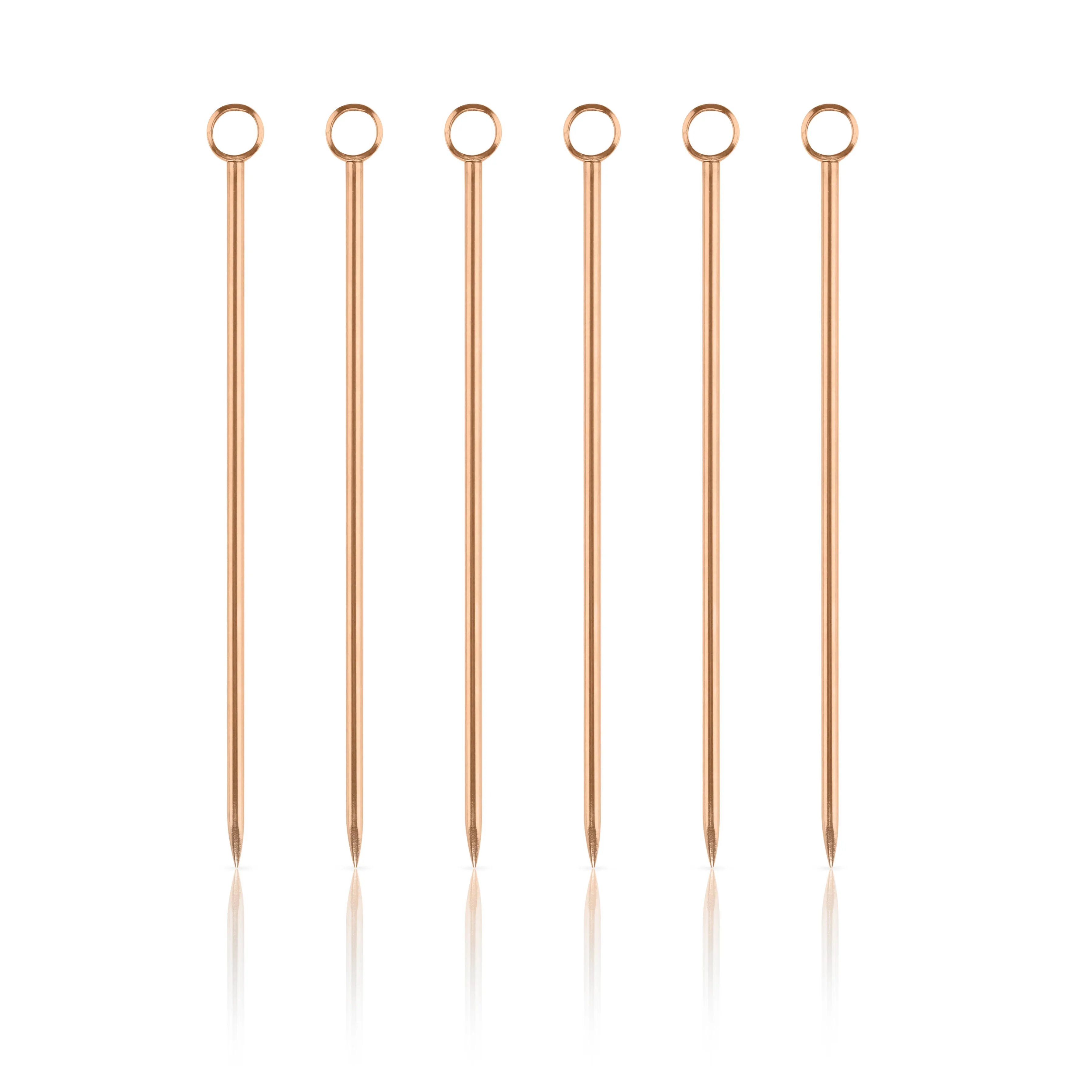 Viski Premium Cocktail Picks for Appetizers - Stainless Steel Food Appetizer Picks, Small Skewers, Caprese Skewers, Cocktail Toothpicks for Drinks, Party Picks for Appetizers - Set of 6, Copper