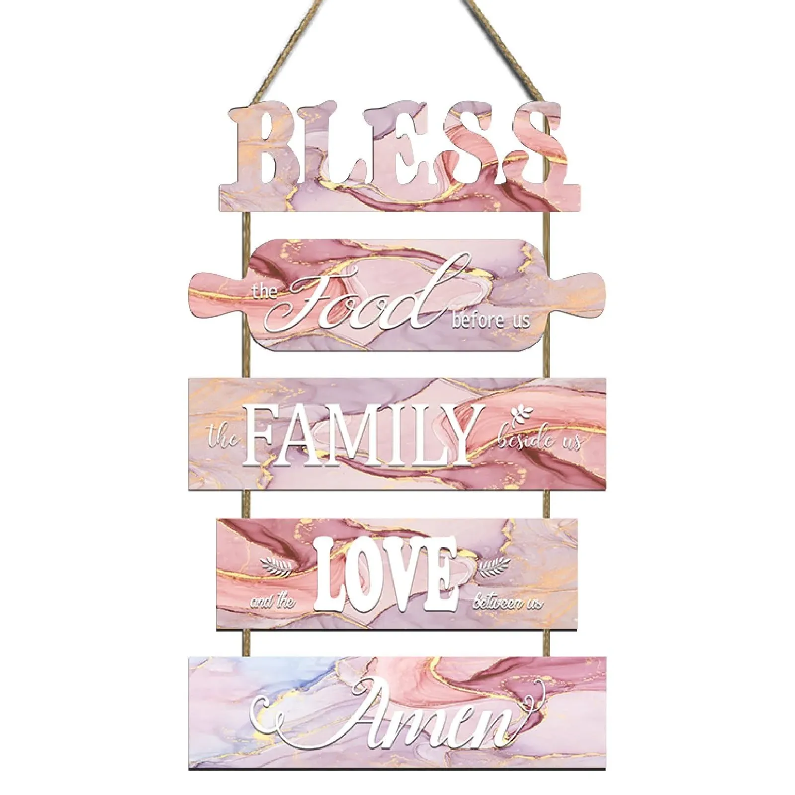 Farmhouse Kitchen Signs Wall Decor Bless The Food Before Us Sign Pink Gold Kitch