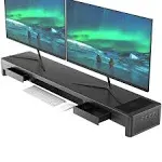 Dual Monitor Stand Riser with Drawers and Audio,4 USB Ports and Charging Pad, 