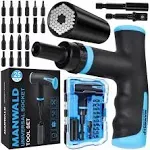 Universal Socket Tool Set, Ratcheting T-Handle Screwdriver Set with Power Drill Adapter, Christmas Stocking Stuffers for Him, Women, Dad, Blue, Black