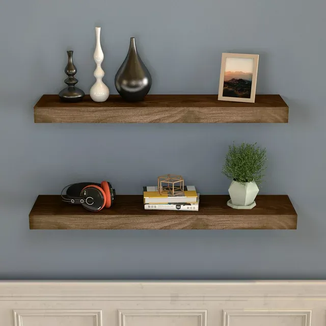 BAYKA Floating Shelves Wall Mounted Rustic Wood Shelves for Bathroom Bedroom ...