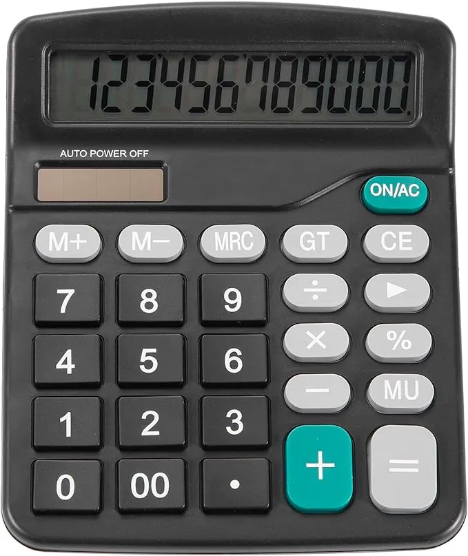 Upgraded calculator, 12-bit solar battery office calculator with large LCD display, large induction buttons, dual power desktop calculator for office, home, school (Solar Black)