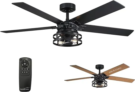 52 in. Industrial Downrod Mount Black Ceiling Fan with Remote Control and Light Kit