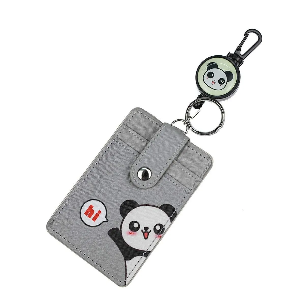 HASFINE ID Badge Holder with Retractable Badge Reel & Belt Clip - Cute Cartoon Panda Designed 3 Card Slots ID Card Holder for Teens, Students, Teachers, and Work Staff