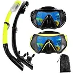 DIPUKI Snorkel Mask Snorkeling Set for Adults and Youth, Diving Mask and Full Dry Snorkel Swim Googles Is Suitable for Snorkeling, Dive