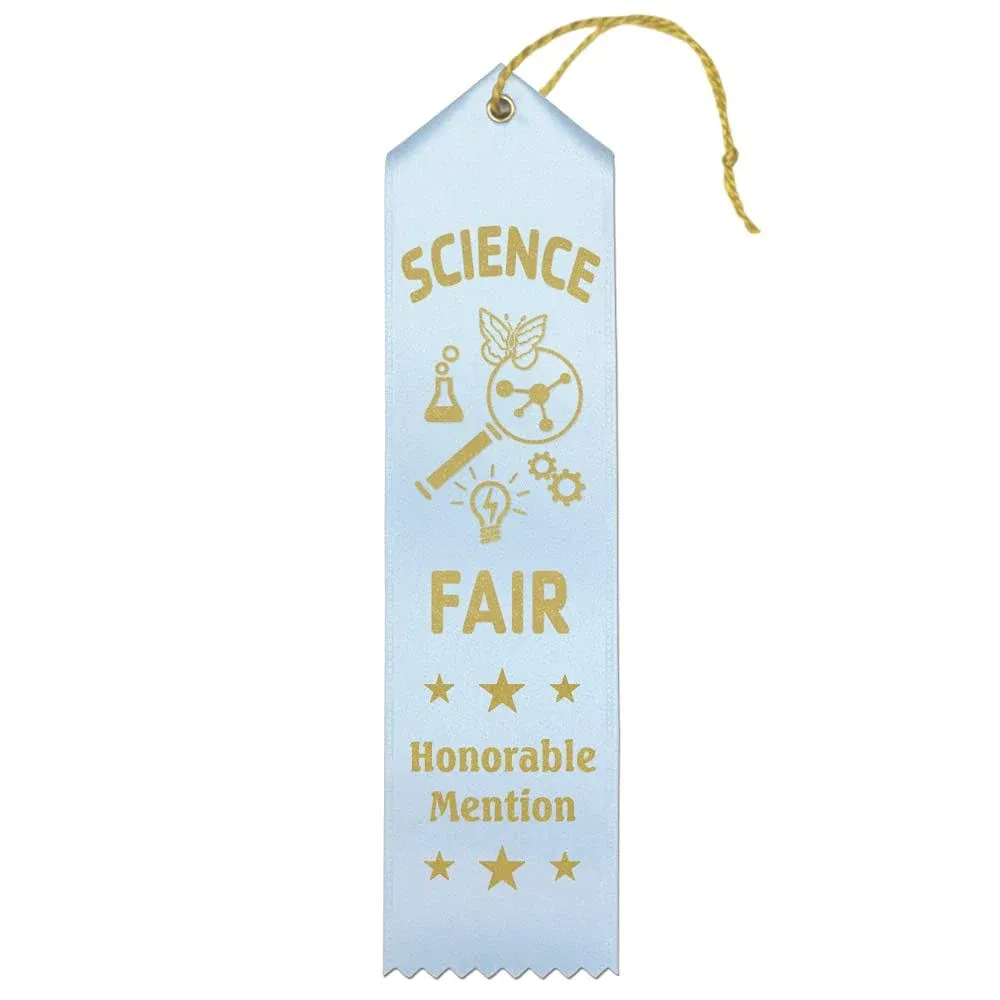 Ribbonsnow Science Fair Honorable Mention Ribbons - 25 Light Blue Ribbons with Card & String