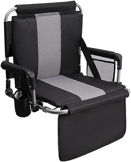 Alpha Camp Stadium Seat Chair for Bleachers with Back & Arm Rest - Black/Grey