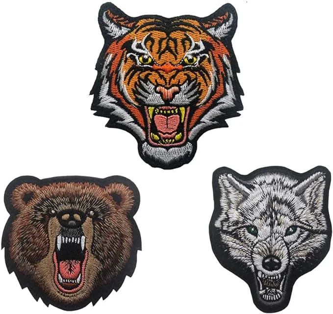 3 Pack Animal Bear Tiger Fox Tactical Morale Patches Embroidered Military Emblem Badge Hook and Loop Patch for Backpack Rucksack Baseball Cap Jackets