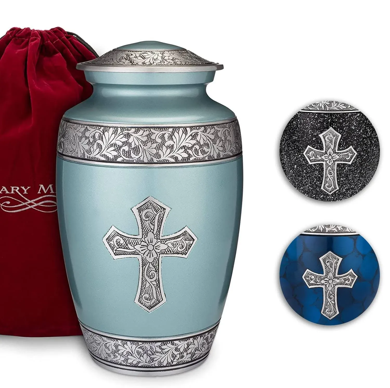 Cross Urn - Urns for Human Ashes Adult - Blue Sacred Cross Memorial Urns for Human Ashes - Decorative Urns - Cremation Urn for Adult Ashes - 200LB Urn for Ashes with Bag