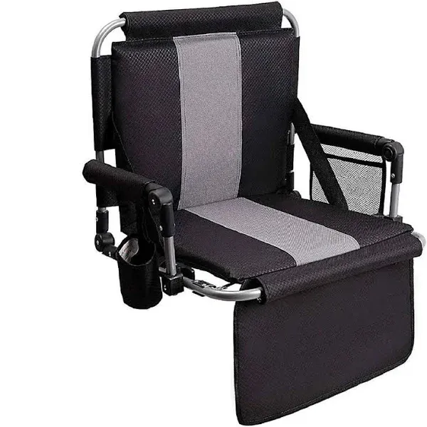 Alpha Camp Stadium Seat Chair for Bleachers with Back & Arm Rest - Black/Grey