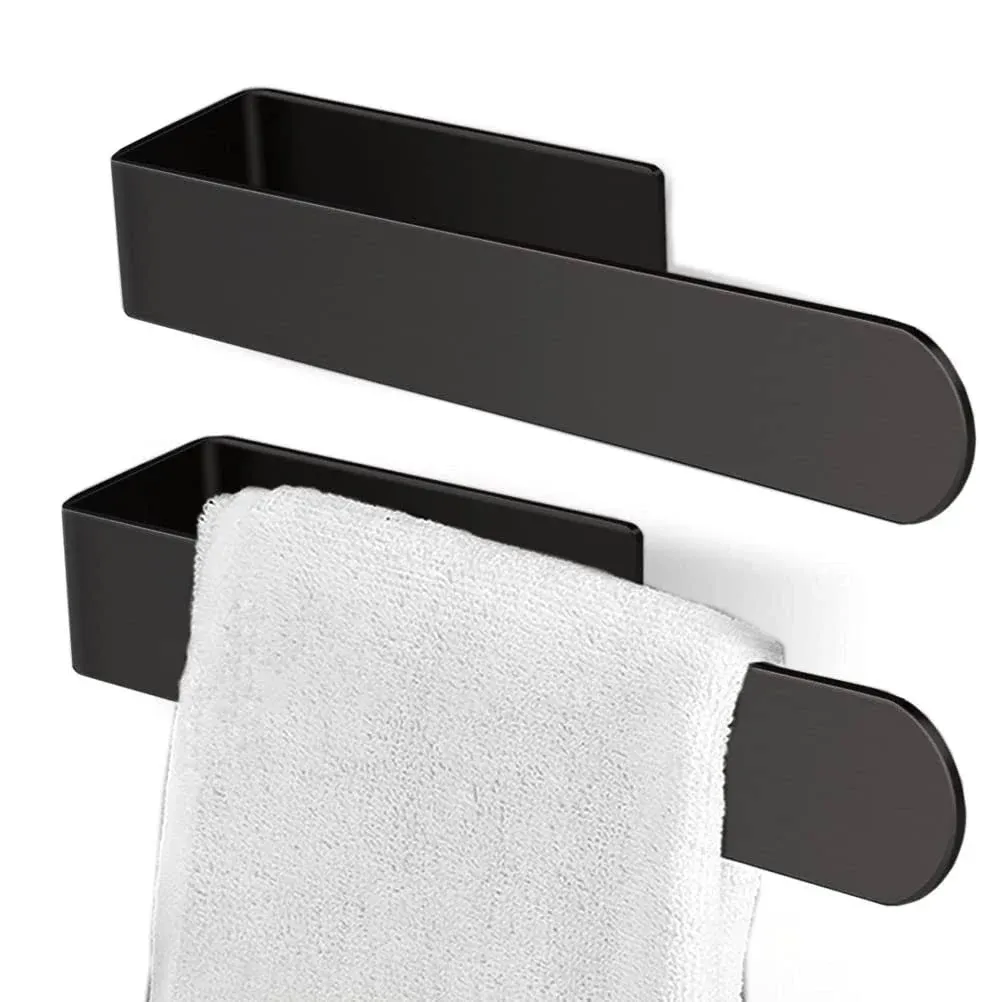 MOKIUER Hand Towel Holder Hand Towel Ring Towel Bar for Bathroom Kitchen Self Adhesive,Stainless Steel Matte Black.Pack of 2