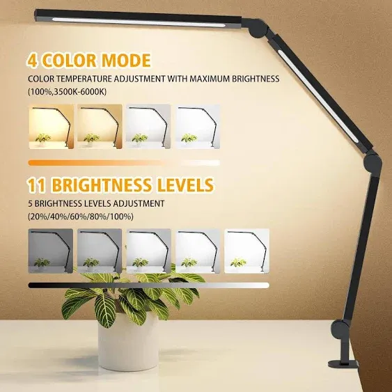 LED Desk Lamp with Clip, Multi-Angle Flexible 3-Segment 2-Light Source Office...