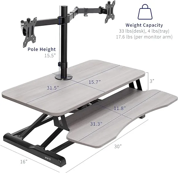 VIVO Height Adjustable 32 inch Standing Desk Converter with Dual 13 to 30 inch Monitor Stand, Sit Stand Monitor Mount and Desk Riser, White, DESK-V000K-M2W