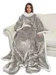 Catalonia Sherpa Wearable Blanket with Sleeves & Foot Pockets for Adult Women Men, Comfy Snuggle Wrap Sleeved Throw Blanket Robe, Gift Idea, Camel