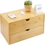 Bamboo Desk Organizer with 2 Drawers Makeup Storage Drawer 2 Drawers Tabletop Storage Organization Box Home Office Workspace Bathroom Toiletries Supplies No Assembly Required