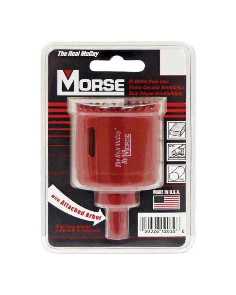 Morse MHSA32C Hole Saw, 2 in Dia, 1-15/16 in D Cutting, 3/8 in Arbor, 4/6 TPI, HSS Cutting Edge Red