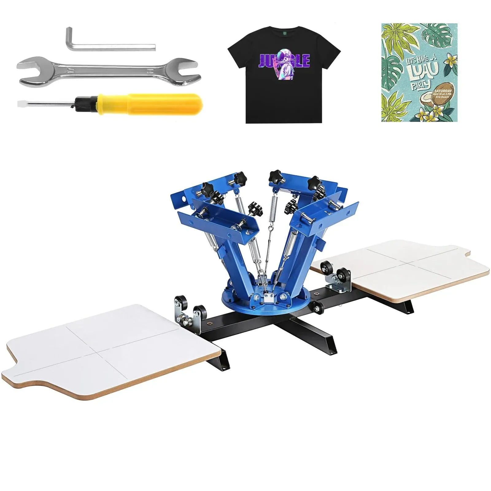 VEVOR 4 Color 2 Station Screen Printing Machine, 21.2x17.7in / 54x45cm Screen Printing Press 360° Rotable Silk, Double-Layer Positioning Pallet for