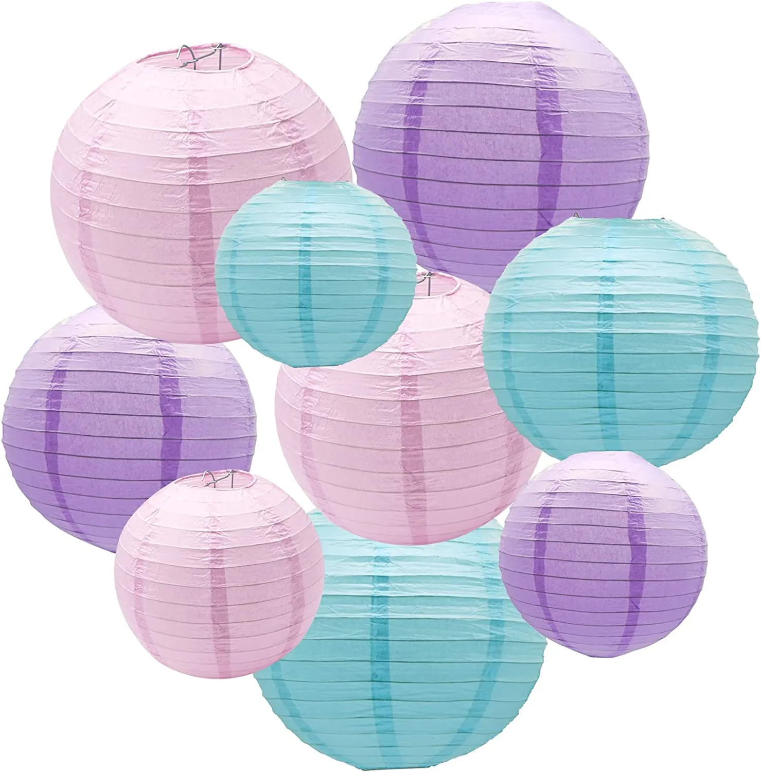 Paper Lanterns Party Decorations, Pink Purple Blue round Hanging Lantern for Mer