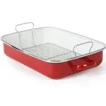 Martha Stewart Thayer 18" Enamel on Steel Roaster Pan w/Stainless Steel Rack - Red