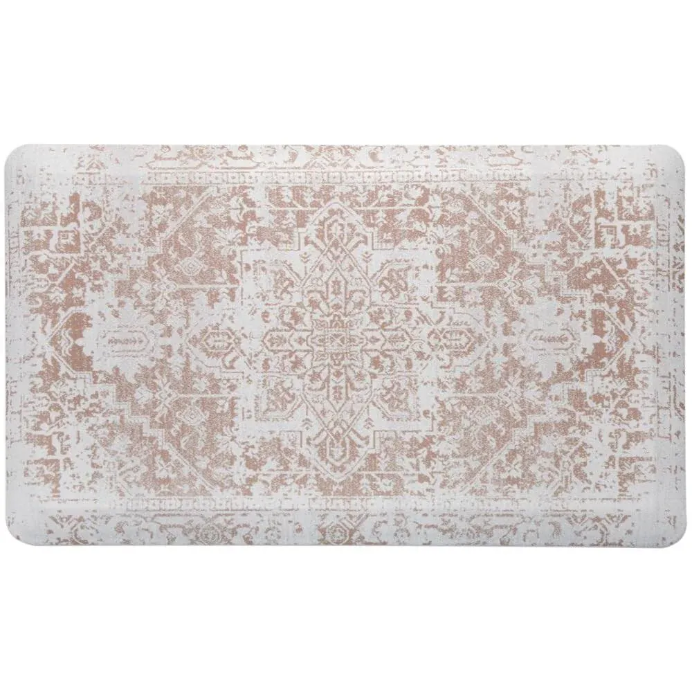 Sparrow &amp; Lily Beige Boho Kitchen Floor Mats Cushioned Anti Fatigue, 3/4 inch Thick Memory Foam Rug for Sink, PVC Non Slip Pad, Easy to Clean,