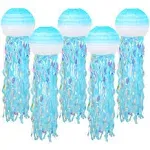 ADLKGG Hanging Jelly Fish Paper Lanterns, Gradient Colorful Blue Paper Lanterns for Mermaid Theme Party Under The Sea Ocean Birthday Decorations Baby Shower Baby Room, Set of 5