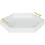 L Lipton Hexagon Decorative Tray With Polished Metal Handles White And Gold