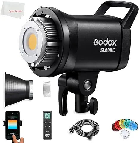 Godox SL60II-D SL-60W upgrade CRI 96+, TLCI 97+ LED videolicht wit daglicht continu licht 5600 ± 200 K 70 W bowens mount nieuwe app-besturing met 8-FX effecten + RC-A6 afstandsbediening