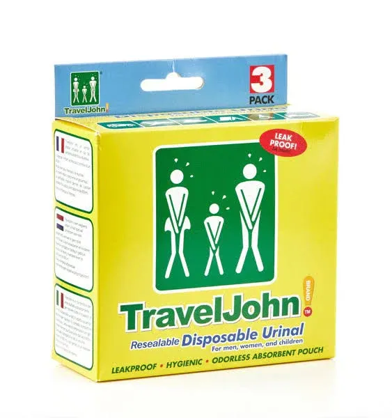 TravelJohn Resealable Disposable Urinal - 3 Pack