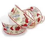 Ribbon Traditions Cardinal/Bluebird on Cream Wired Ribbon 2 1/2" by 10 Yards