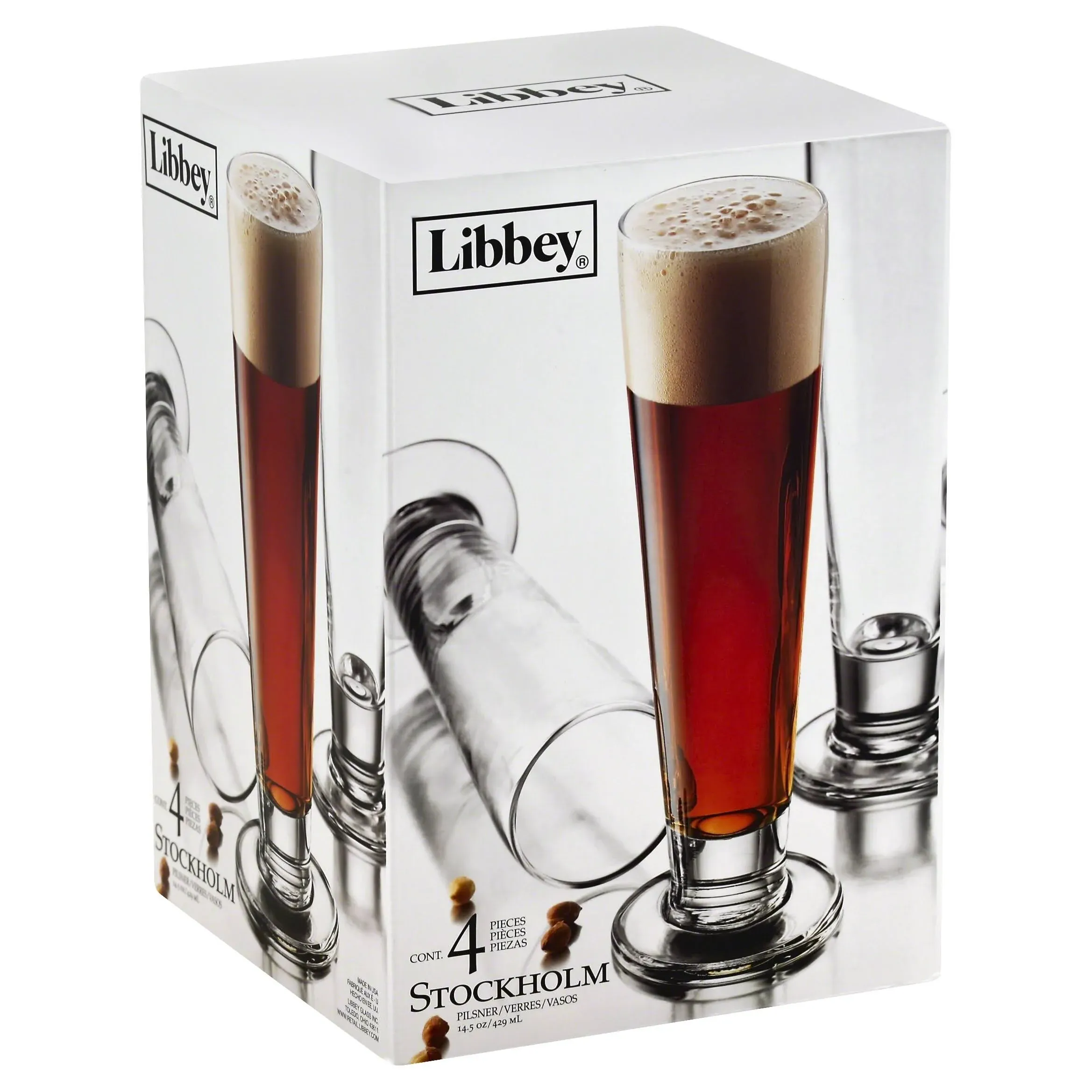 Libbey Stockholm Pilsner Beer Glasses, Set of 4