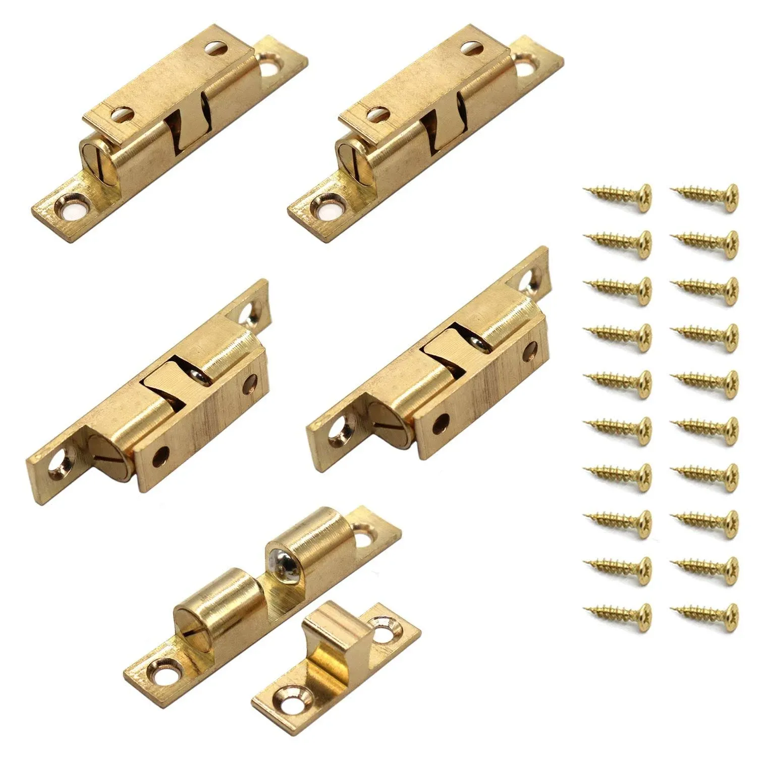 70mm Ball Catch Omitfu Set of 5 Solid Brass Adjustable Double Ball Tension Roller Catch Latch Hardware Fitting for Cabinet Closet Furniture Door