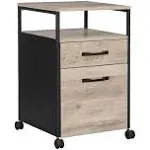 VASAGLE File Cabinet Mobile Filing Cabinet with Wheels 2 Drawers Open Shelf for Office Greige and Black