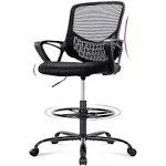 HOMEFLA Mid-Back Mesh Drafting Chair - Tall Office Chair with Armrest Standing Desk Chair Counter Height with Adjustable Foot Ring (Black)