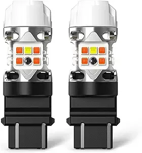 LASFIT T3 3157 Switchback LED Bulb, 3057 3457 4157 Front Turn Signal Bulb, Built-in Resistor Anti Hyper Flash, 500% Brighter Amber For Turn Signal Blinker,White For DRL, Only For Standard Socket，2pcs