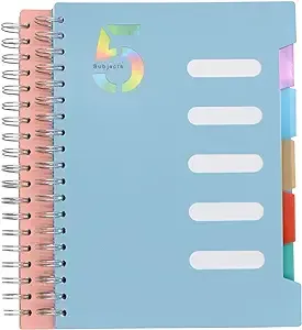 5 Subject Notebook, 2 Pcs 10 Inch x 7 Inch B5 Spiral Pink and Light Blue