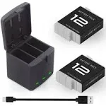 2 Pack Battery fit for GoPro-Hero 12 Black, 3-Channel Batteries Charger Station for Hero 12 Camera